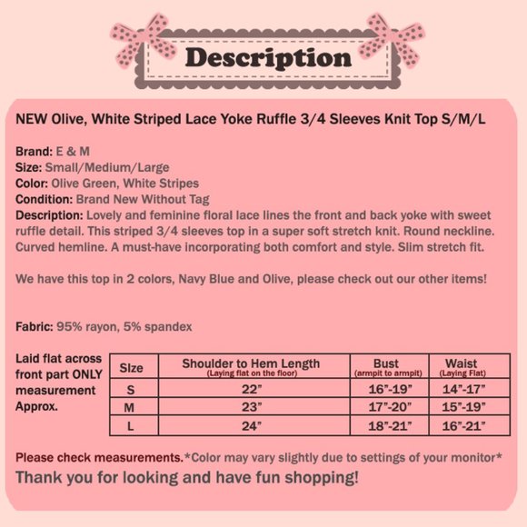 Olive White Stripe Lace Ruffle Soft Stretch Top - Picture 7 of 7